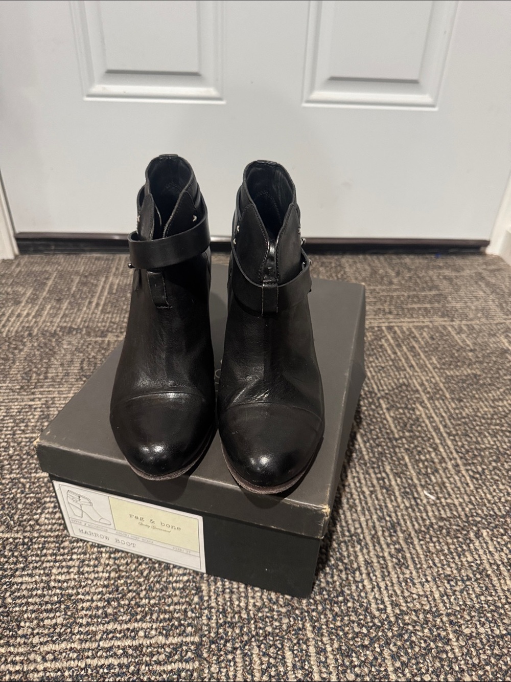 rag & bone Black Leather Ankle Booties with Strap